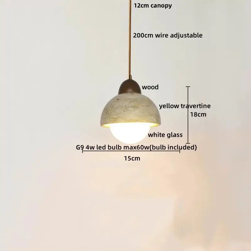 Beige stone and dark wood planet led pendant light bedroom