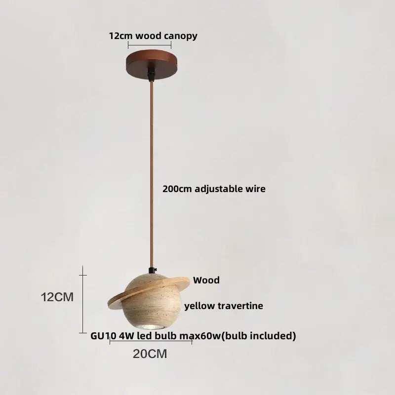 Beige stone and dark wood planet led pendant light bedroom