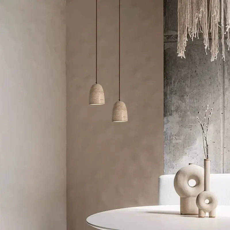 Minimalist beige concrete led pendant lights dining room wood mount
