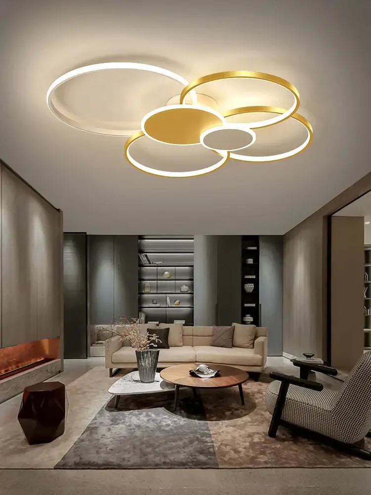Modern gold & white led round ceiling chandelier living room light