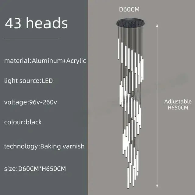 Modern black led spiral ceiling chandelier living room 50 light