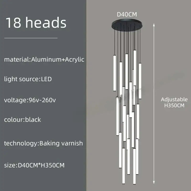 Modern black led spiral ceiling chandelier living room 50 light
