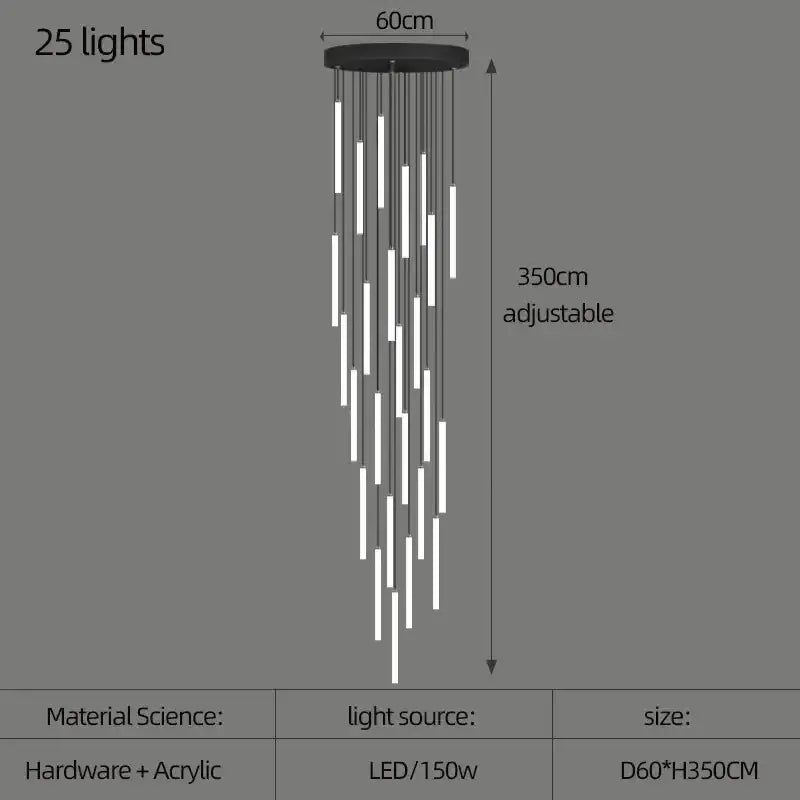 Modern black led spiral ceiling chandelier living room light