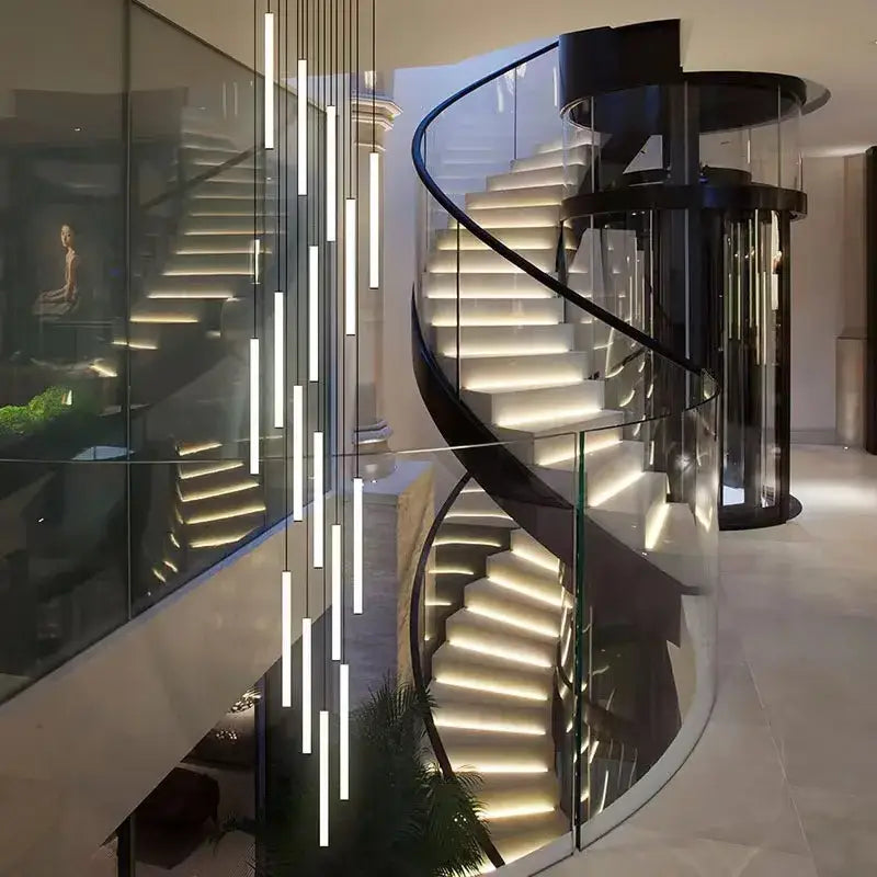 Modern black led spiral staircase ceiling chandelier for living room