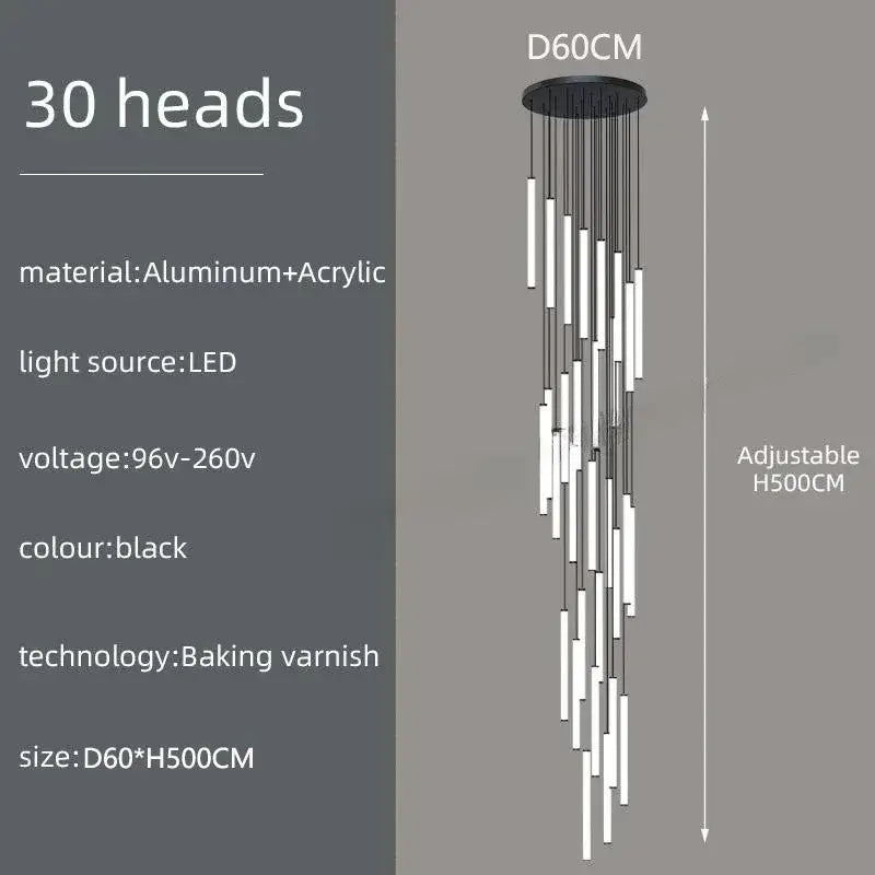 Modern black led spiral staircase chandelier dining room light
