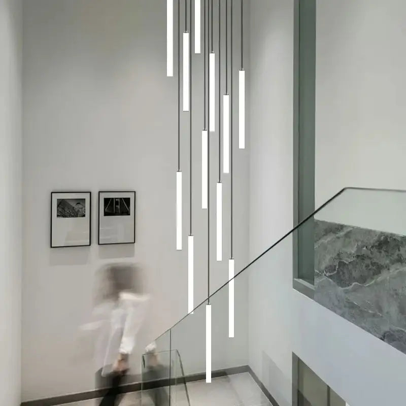 Modern black led spiral staircase chandelier – living room pendant
