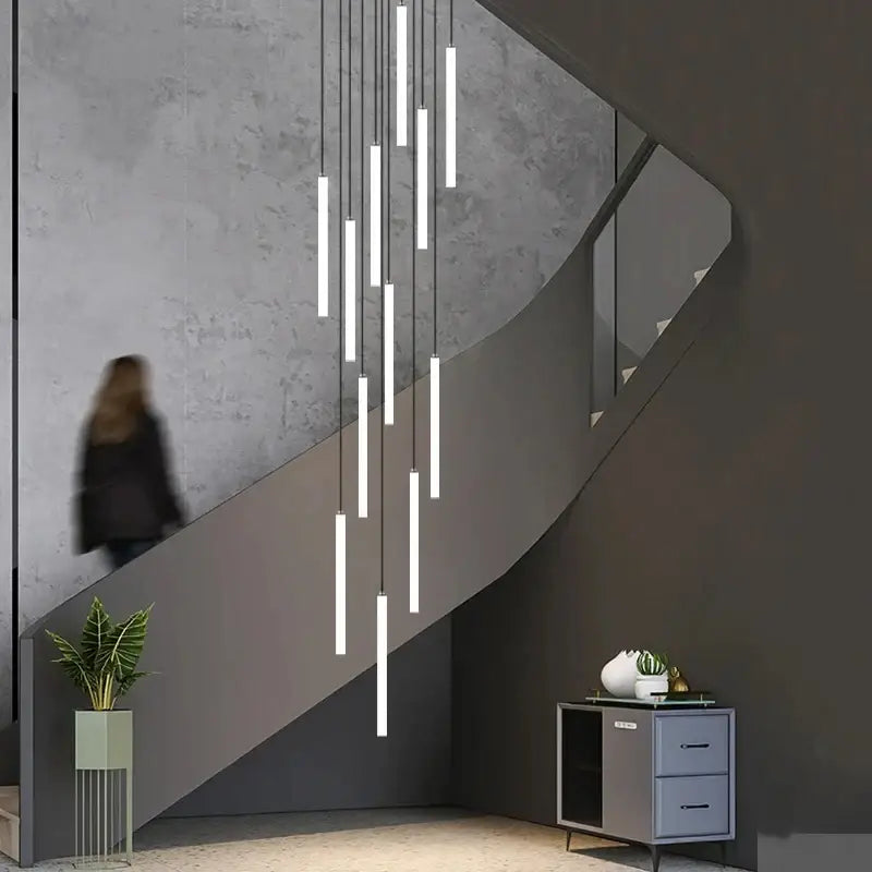 Modern black led spiral staircase chandelier dining room light