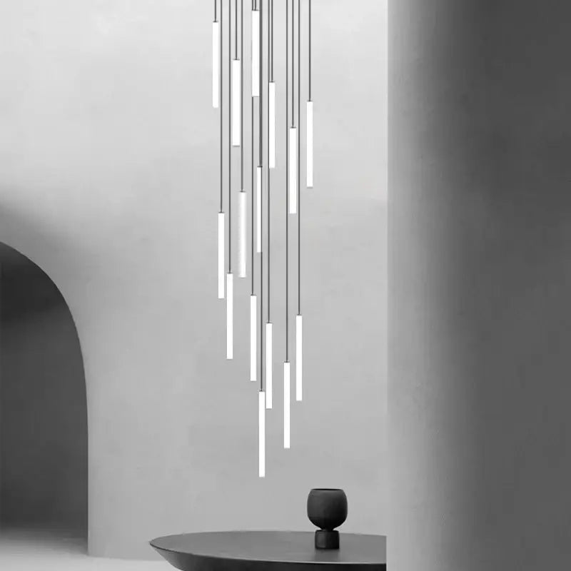 Modern black led spiral staircase chandelier for living room