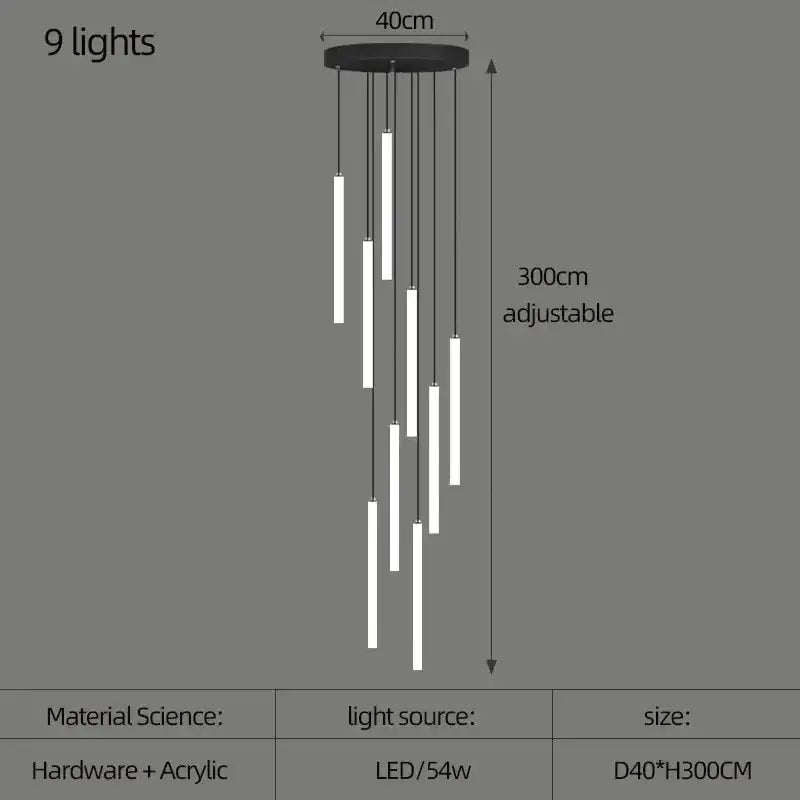 Modern black led spiral staircase chandelier – living room light