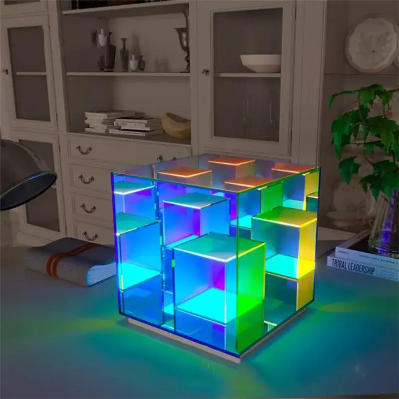 Geometric multi-colored led square color cube table lamp bedroom
