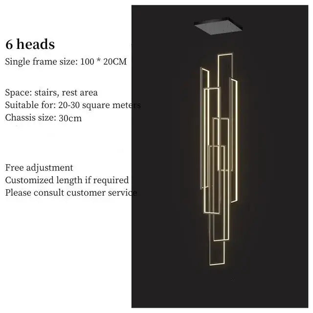 Modern black & gold led stair chandelier living room geometric light
