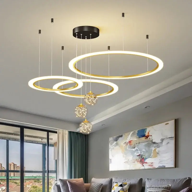 Modern black & white led star chandeliers living room ring light