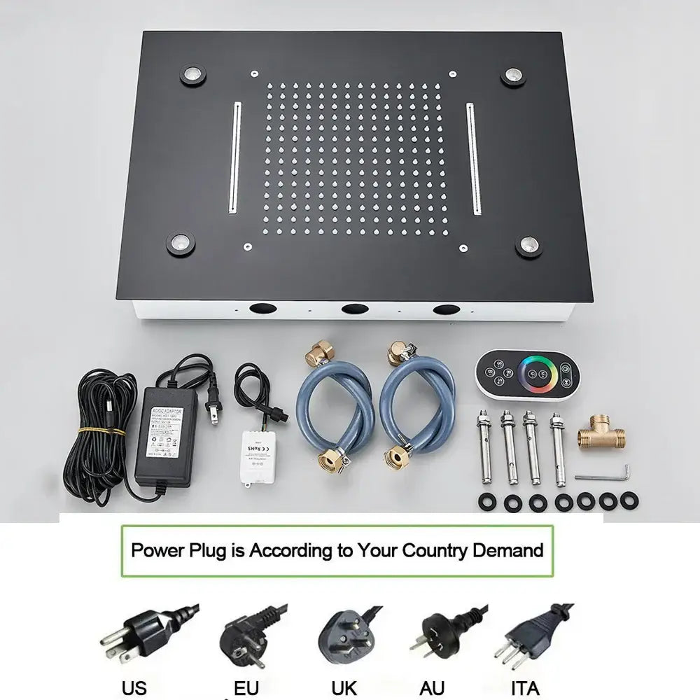 Modern black led waterfall shower faucet set bathroom rain system