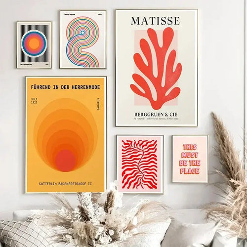 Abstract yellow and red circle wall art – living room canvas