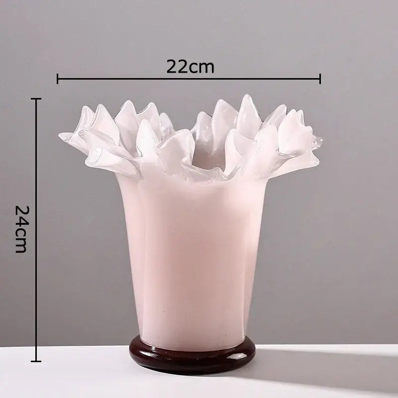 Blush pink lotus leaf edge ceramic vase living room decor