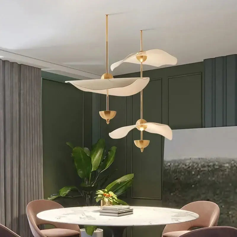Modern gold lotus leaf pendant lights – staircase chandelier