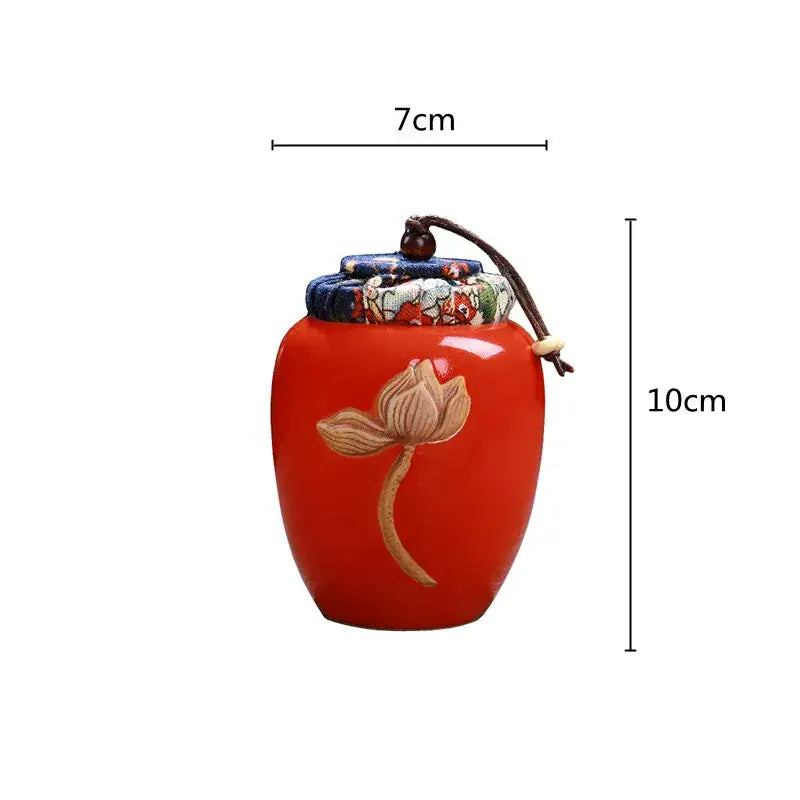 Vintage lotus ceramic tea storage jar kitchen pot storage jar