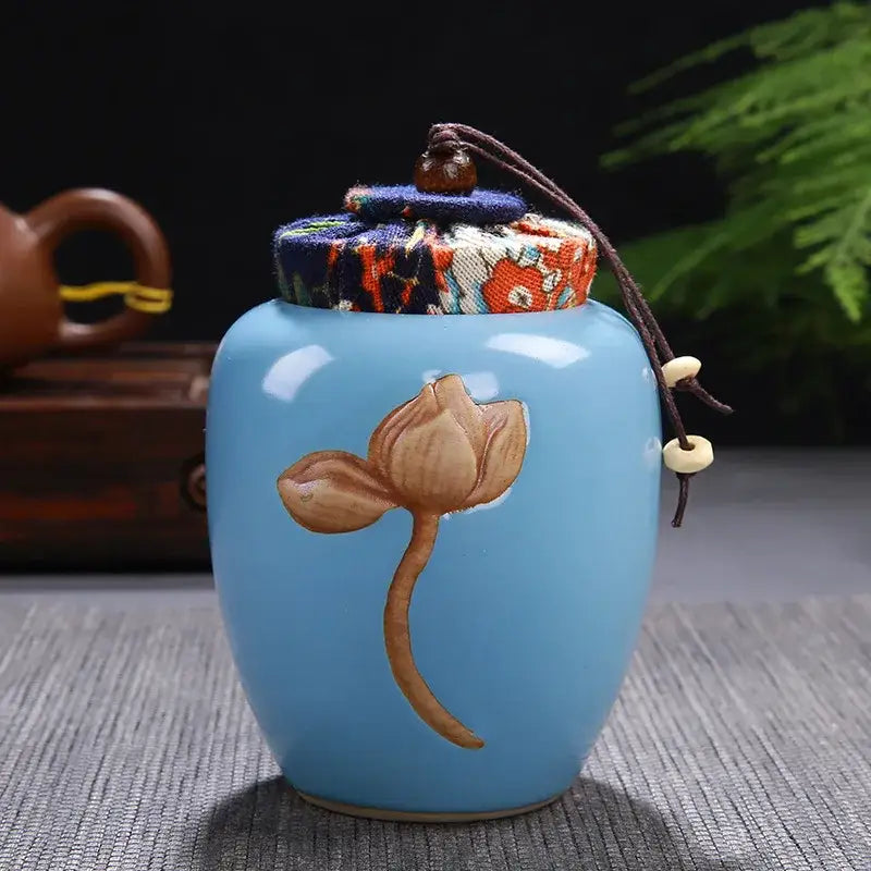 Vintage lotus ceramic tea storage jar kitchen pot storage jar