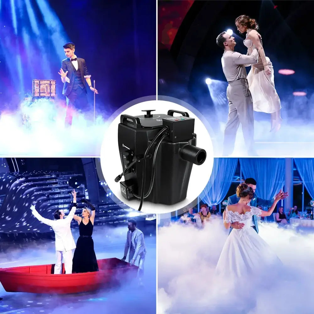 Black low lying fog machine with adjustable lever for events stage