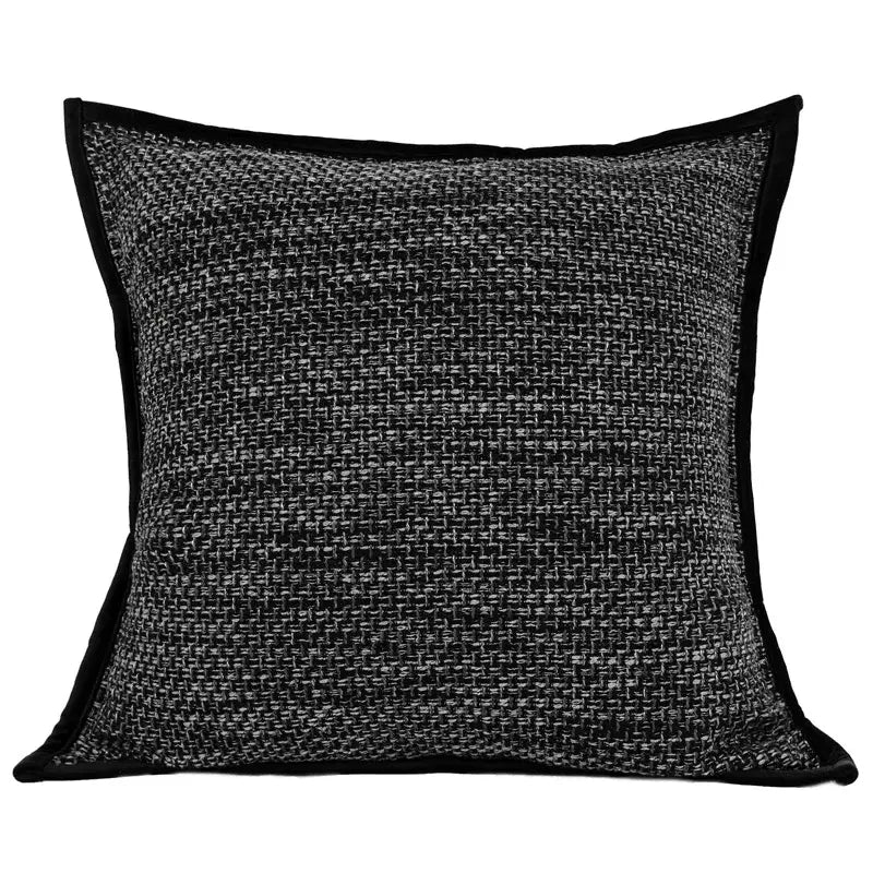 Black textured luxe linen blend cushion covers living room decor
