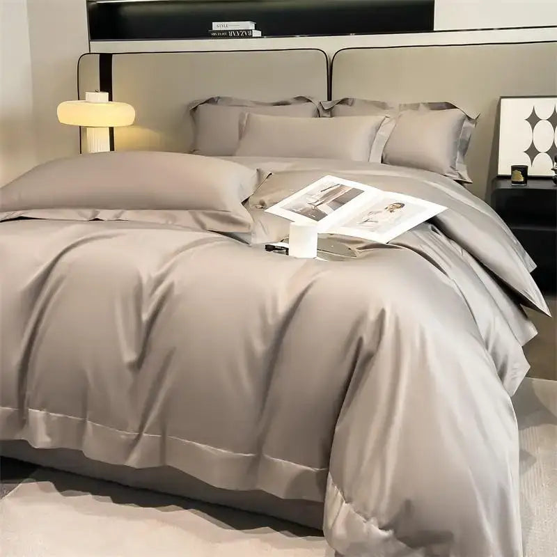 Luxurious beige satin egyptian cotton duvet cover bedroom set