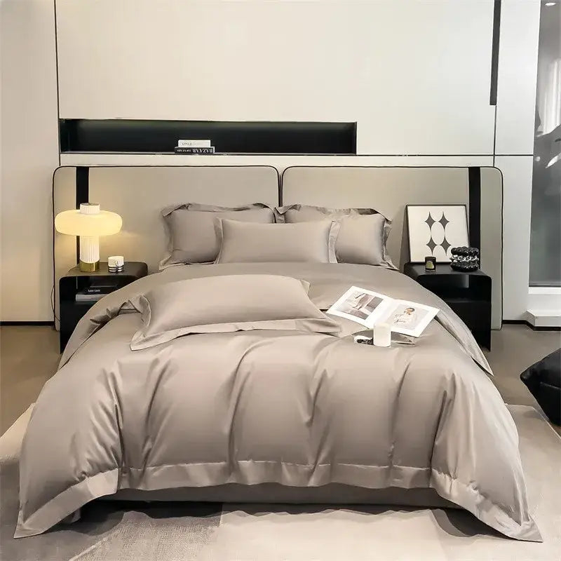Luxurious light blue satin piece duvet cover set bedroom bedding