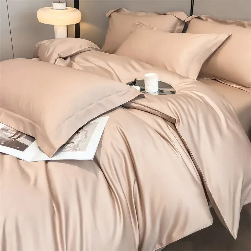 Luxurious light blue satin piece duvet cover set bedroom bedding