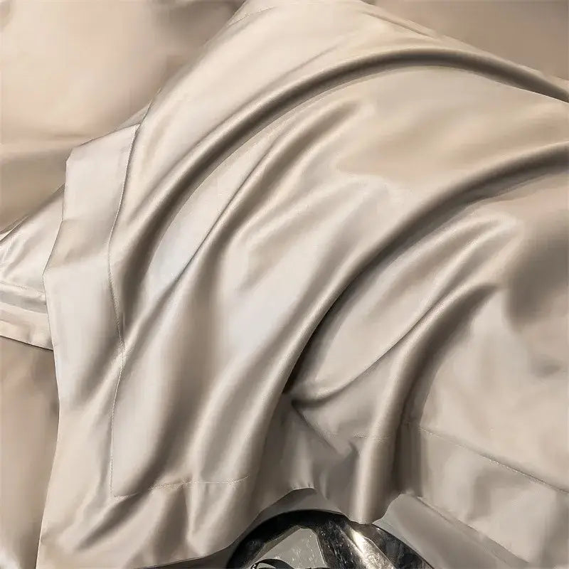 Luxurious beige satin egyptian cotton duvet cover bedroom set