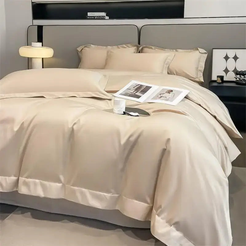 Luxurious light green satin duvet cover set bedroom bedding