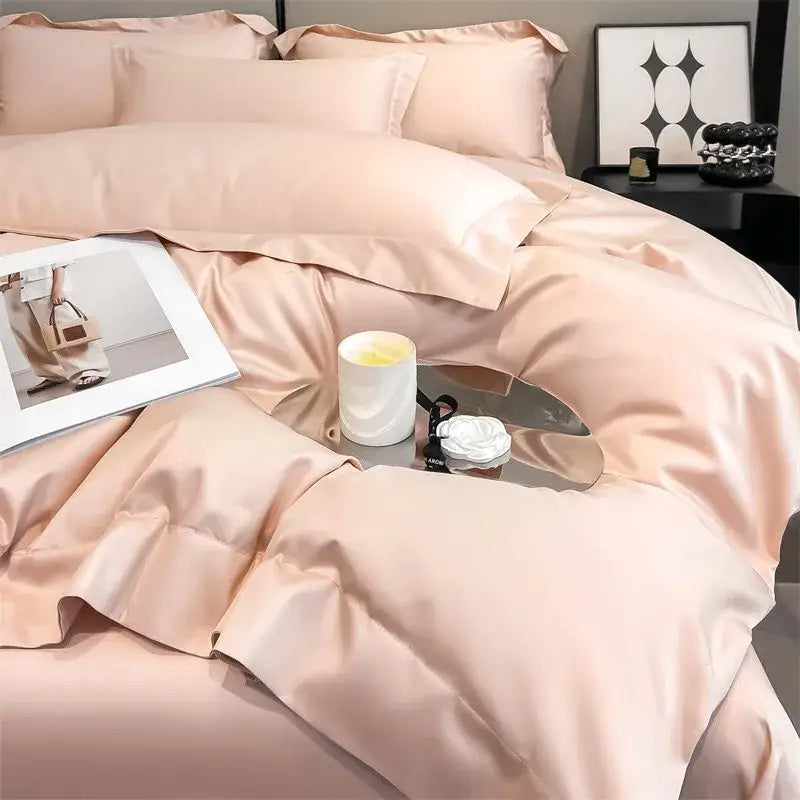 Luxurious gray satin duvet cover set bedroom stitched bedding