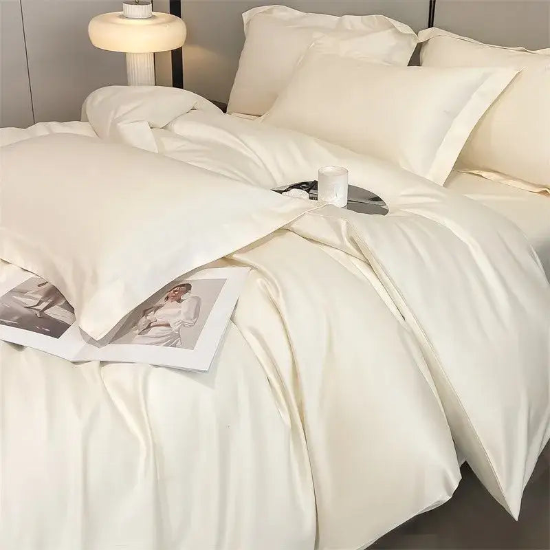 Luxurious white satin egyptian cotton duvet cover bedroom bedding set