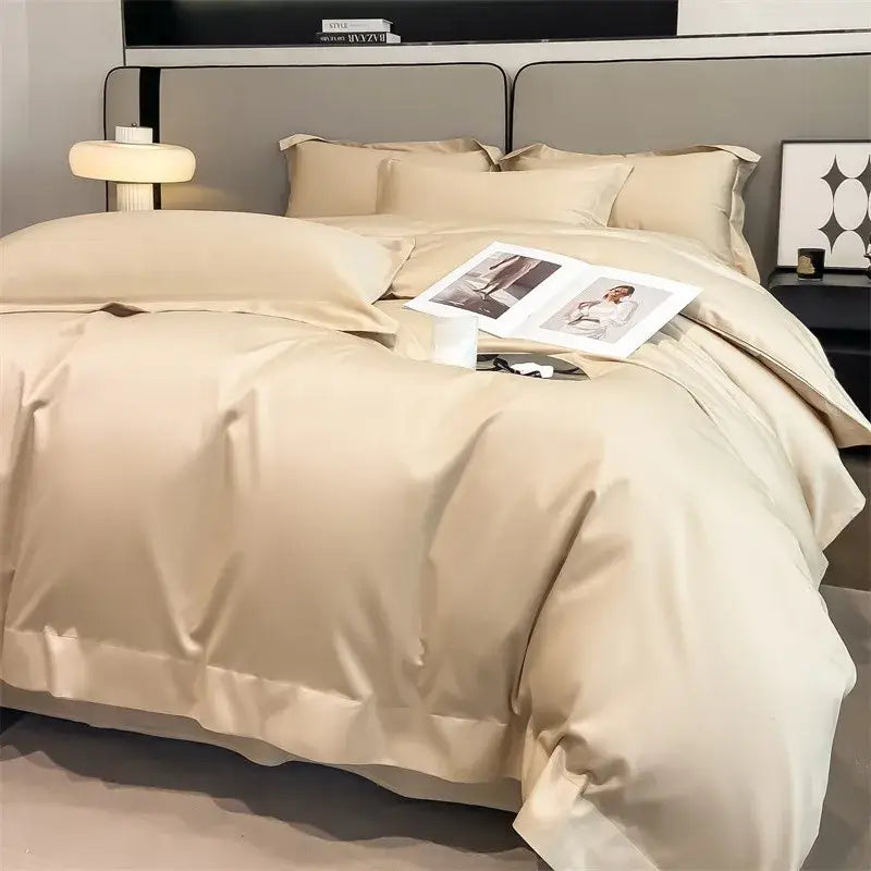 Luxurious gray satin duvet cover set bedroom stitched bedding