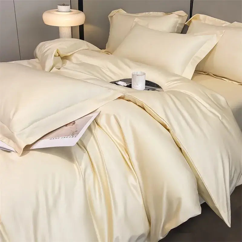 Luxurious gray satin duvet cover set bedroom stitched bedding