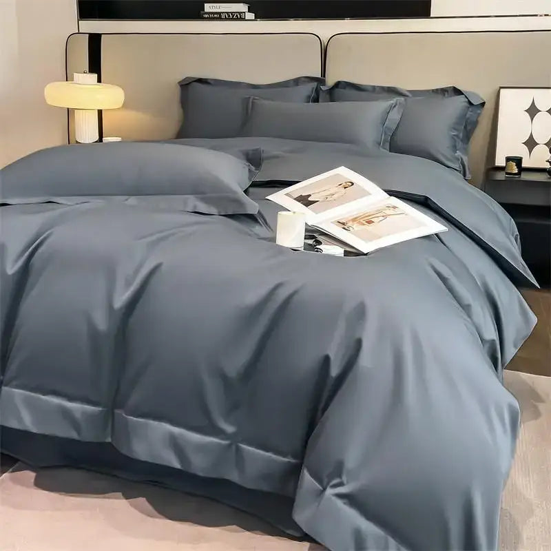 Luxurious beige satin egyptian cotton duvet cover bedroom set