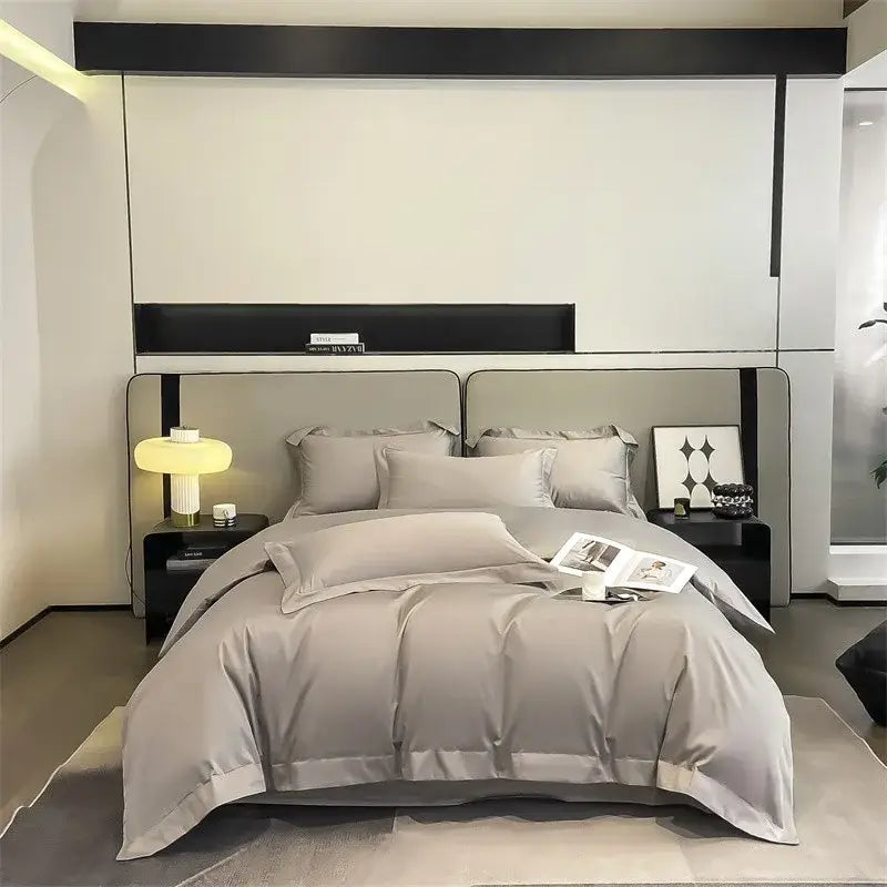 Luxurious silver gray satin duvet cover set bedroom bedding