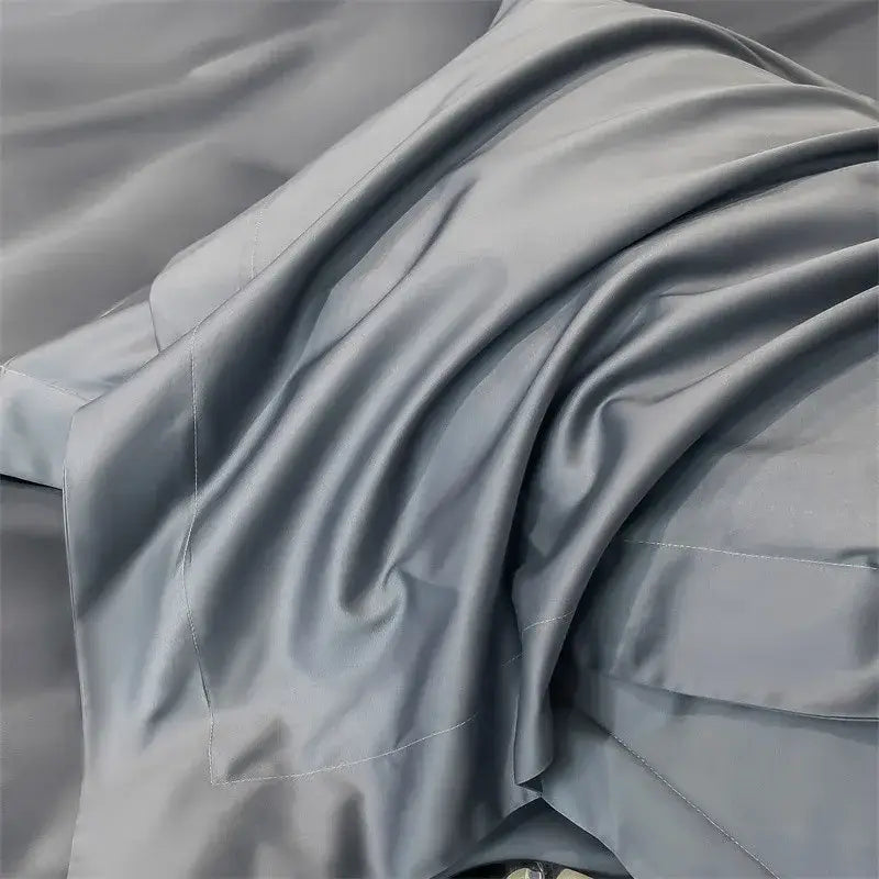 Luxurious light blue satin duvet cover set bedroom bedding
