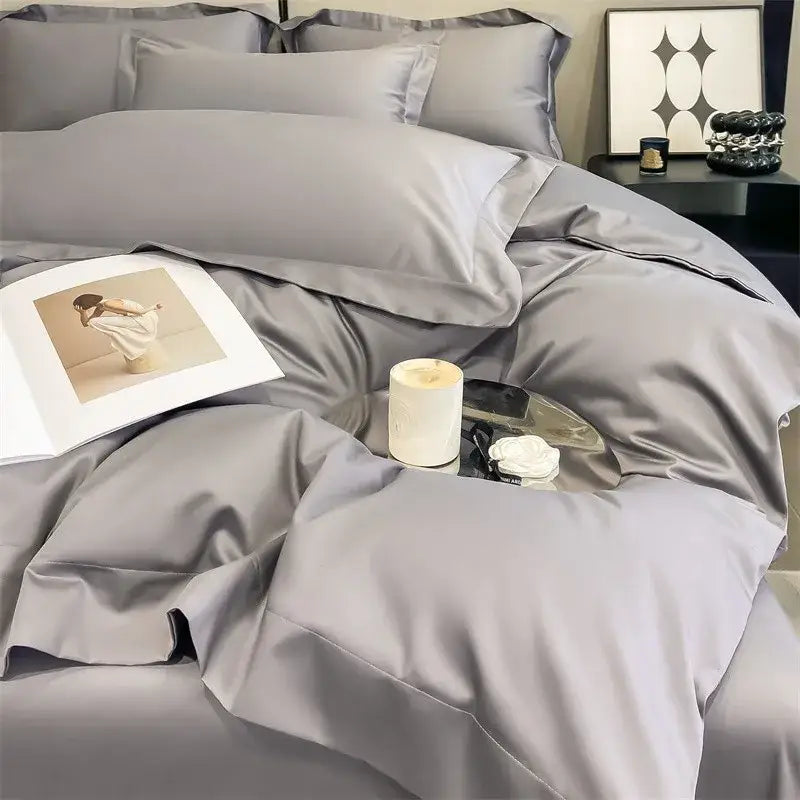 Luxurious mustard yellow satin duvet cover set bedroom bedding