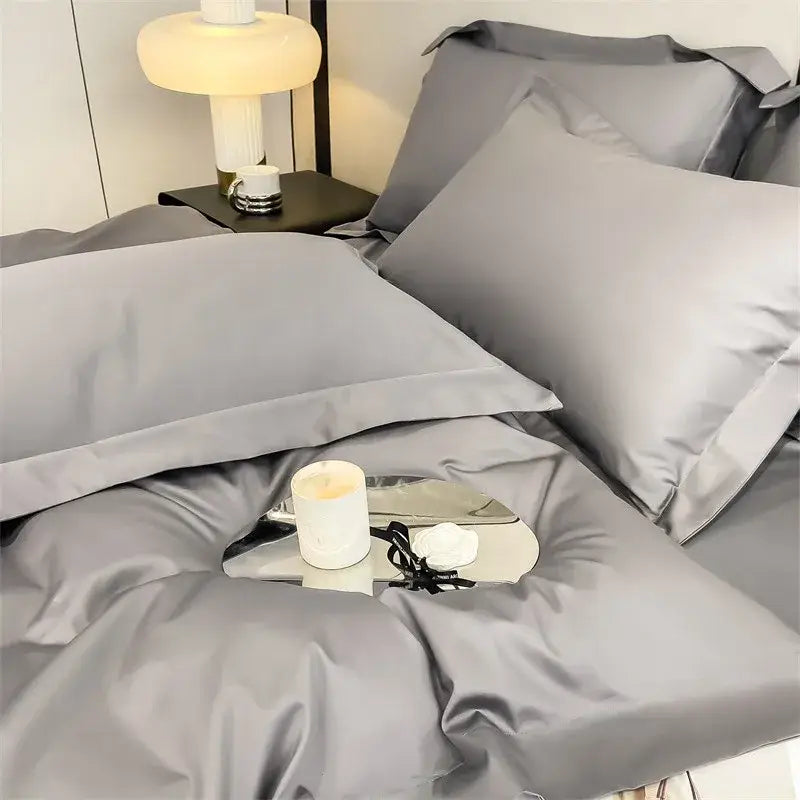 Luxurious mustard yellow satin duvet cover set bedroom bedding
