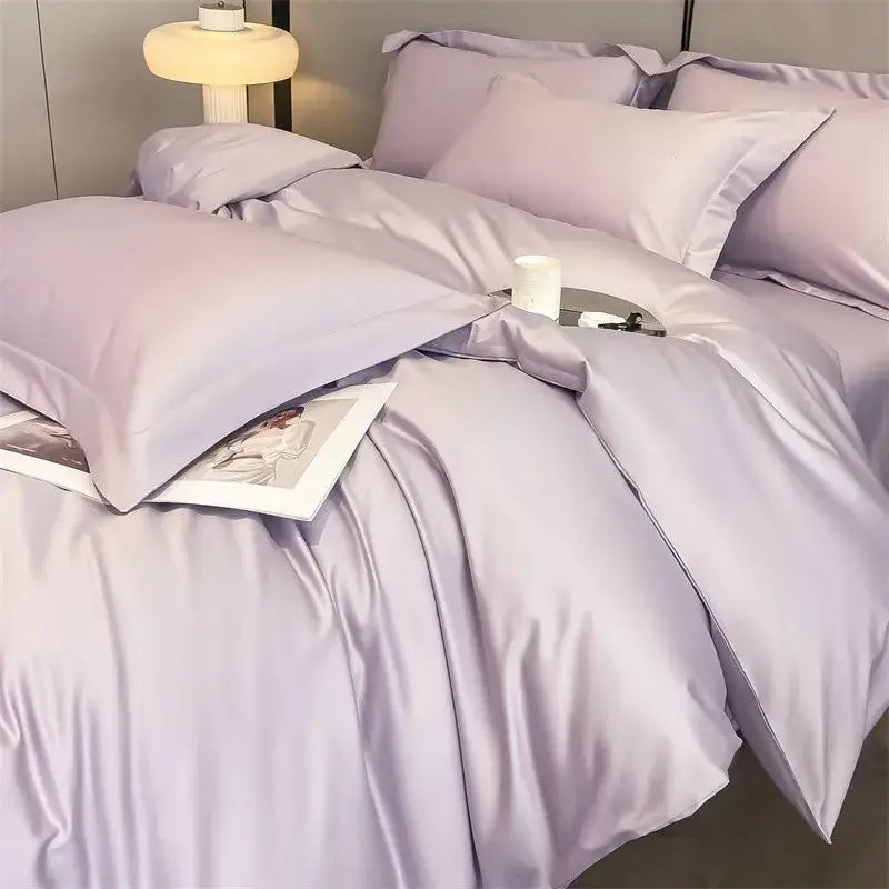 Luxurious gray satin duvet cover set bedroom stitched bedding