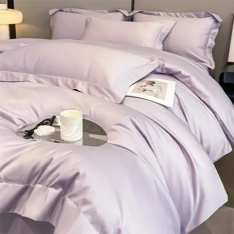 Luxurious beige satin egyptian cotton duvet cover bedroom set