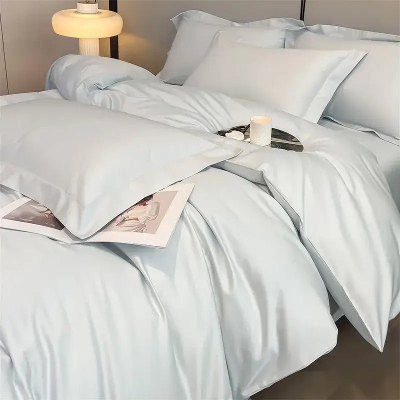 Luxurious silver gray satin duvet cover set bedroom bedding
