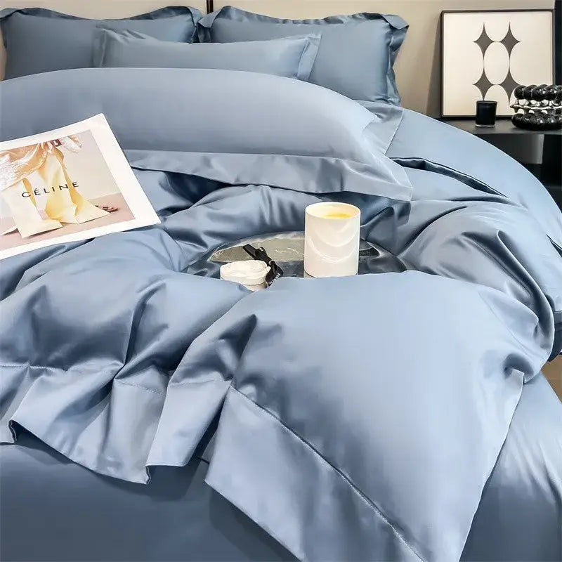 Luxurious white satin egyptian cotton duvet cover bedroom bedding set