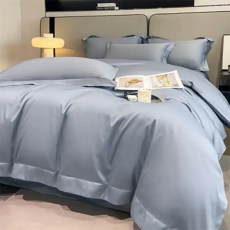 Luxurious beige satin egyptian cotton duvet cover bedroom set