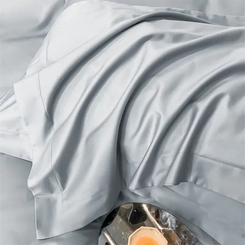 Luxurious light blue satin duvet cover set bedroom bedding