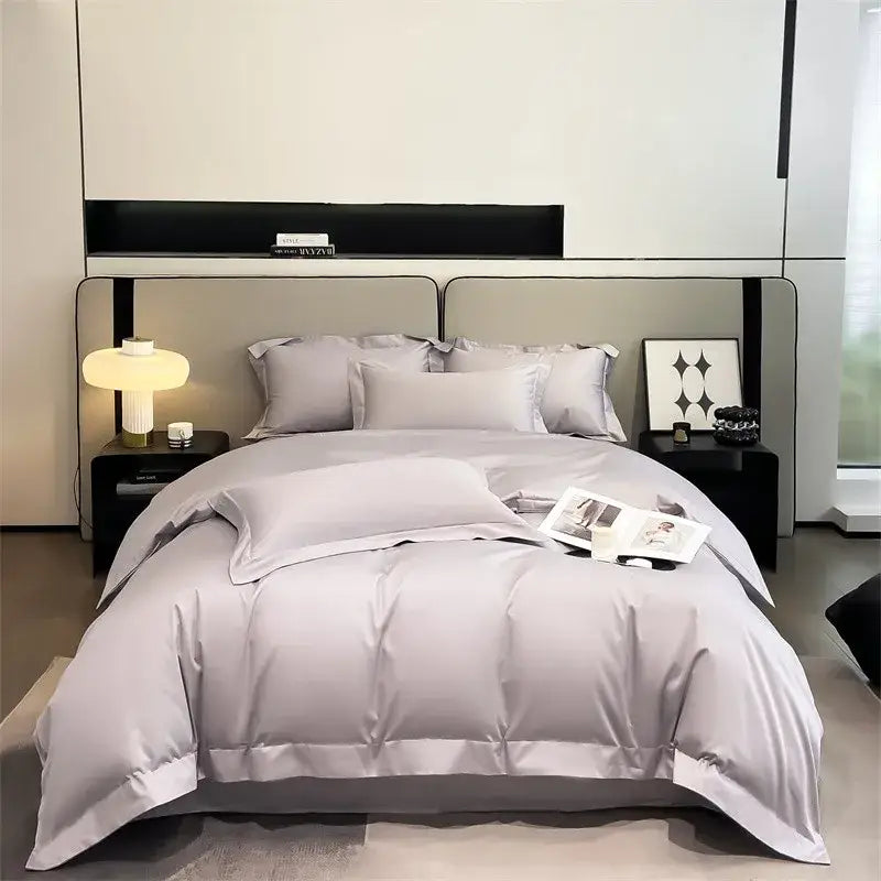 Luxurious silver gray satin duvet cover set bedroom bedding