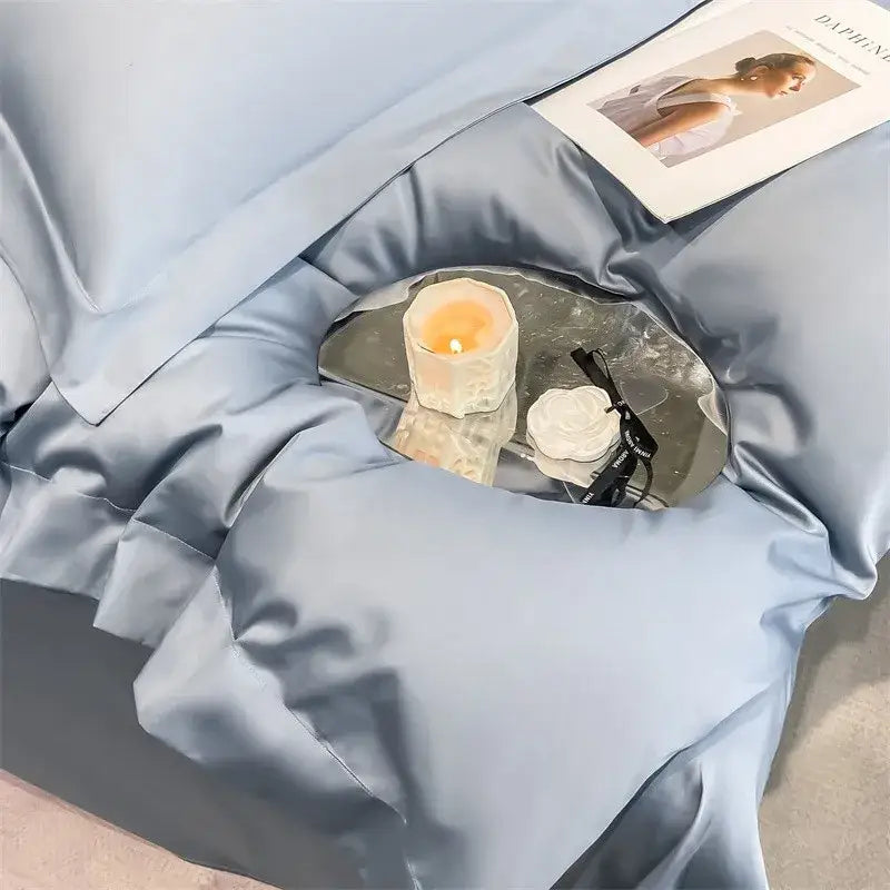 Luxurious white satin egyptian cotton duvet cover bedroom bedding set