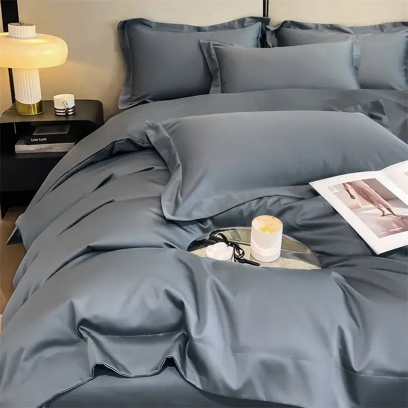 Luxurious beige satin egyptian cotton duvet cover bedroom set