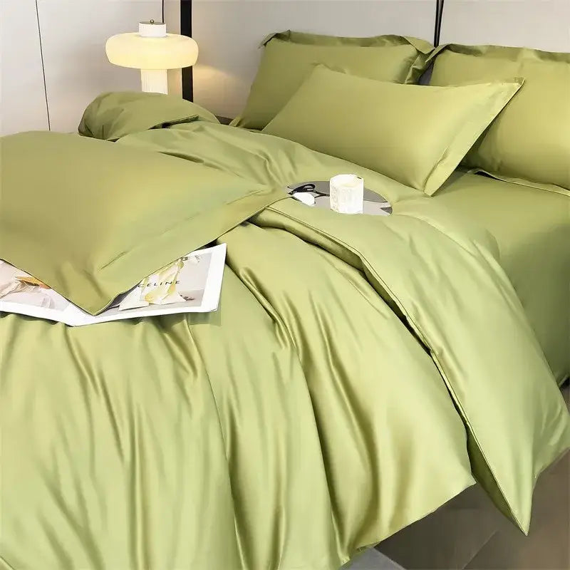 Luxurious mustard yellow satin duvet cover set bedroom bedding
