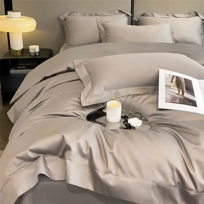 Luxurious silver gray satin duvet cover set bedroom bedding