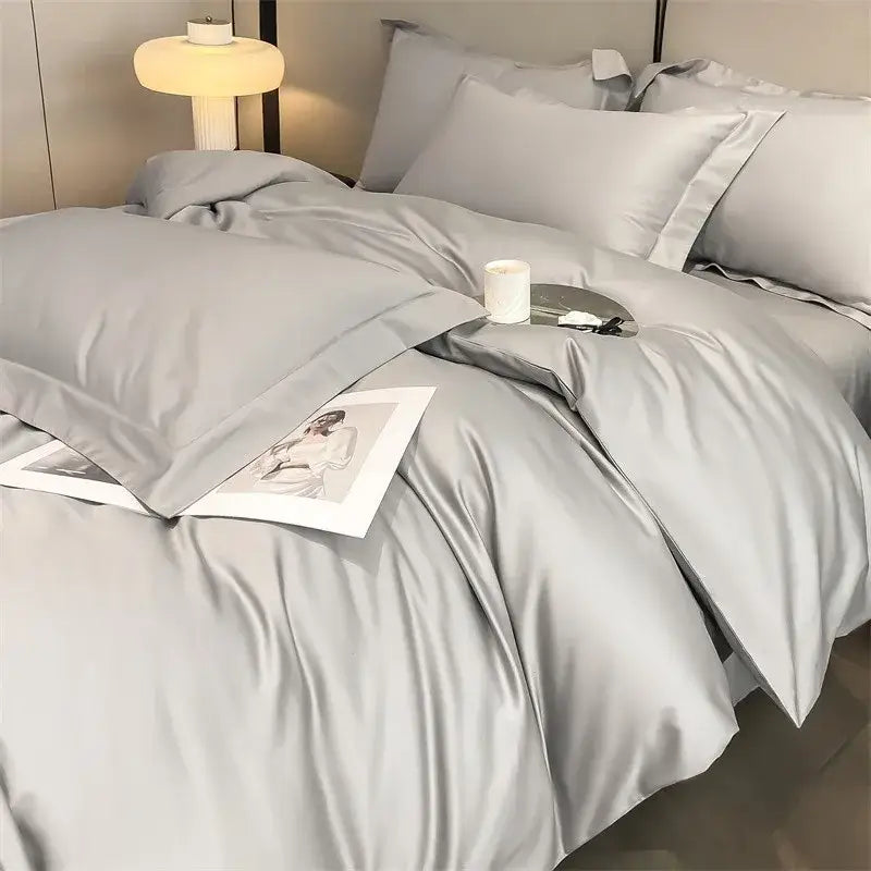 Luxurious beige satin egyptian cotton duvet cover bedroom set